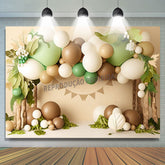 Lofaris Boho Brown Green Balloon Wood Door Cake Smash Backdrop